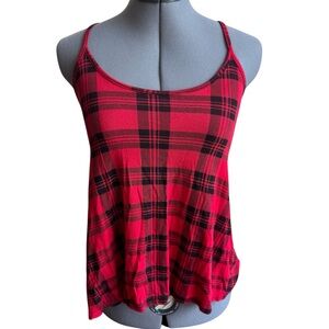 Vivi London Red Plaid Tank Top Grunge Y2K Strappy Flowy Cami Indie Sleeze Soft